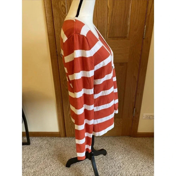 Elementz Button Up Sweater Women's Orange White Striped Attached Tank XL - Picture 4 of 8